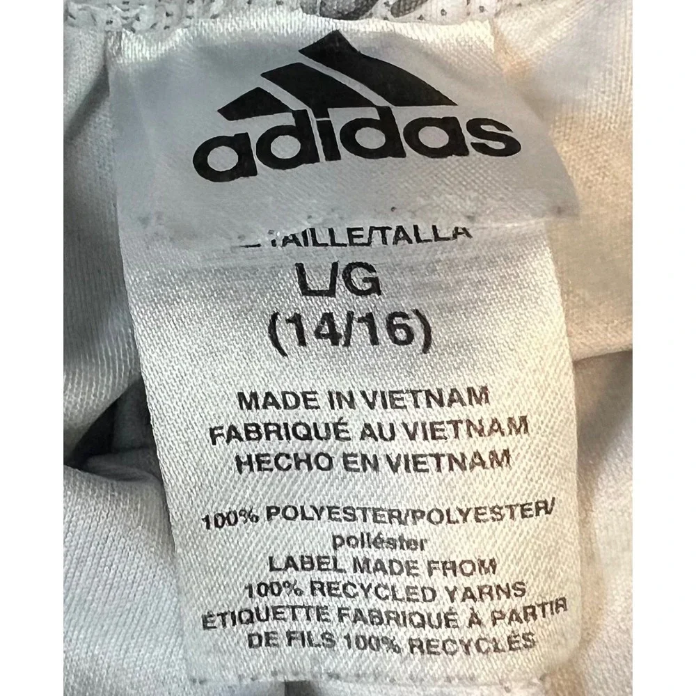 Adidas Kids Boys Shorts Large 14/16 White Grey Graphic Athletic Basketball Mesh